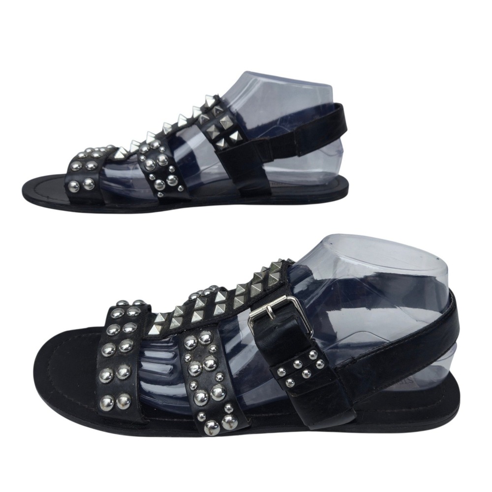 Steve Madden Sharon Sandals 10 Black Studded Strappy Flat Halloween Costume Goth